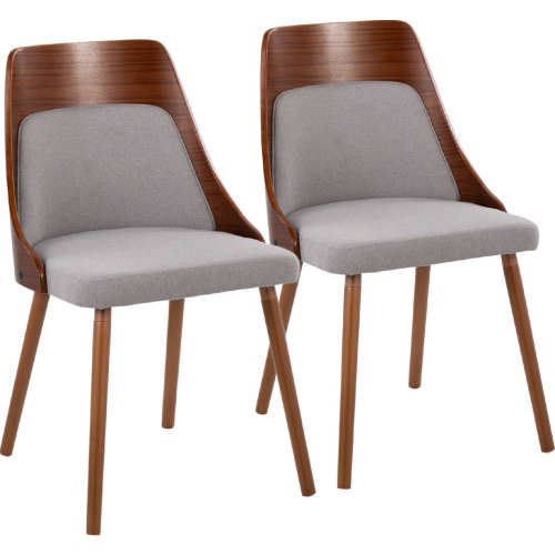Anabelle Dining Accent Chair in Walnut Wood & Grey Fabric (Set of 2)